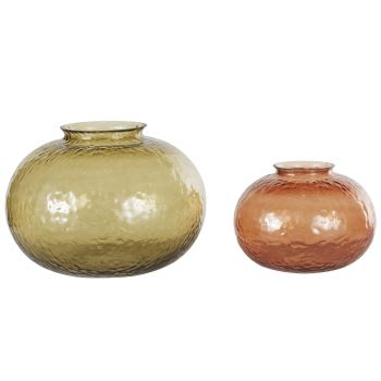 ELENA - Vases en verre recyclé orange et vert (x2)