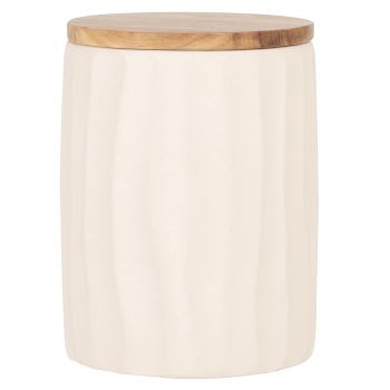 TUZ - Vasetto in gres bianco con coperchio in legno di acacia alt. 16 cm