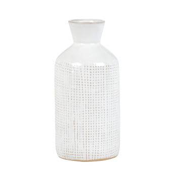 Vaso in gres bianco con motivi grafici, Alt. 18 cm