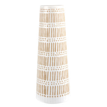 Vaso trapezio in gres bianco e beige, 31 cm