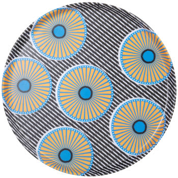 ANKARA - Vassoio rotondo in melammina blu, arancione e nera Ø 32 cm
