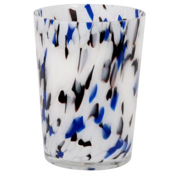 Vela perfumada em copo de vidro transparente, preto e azul 1120g