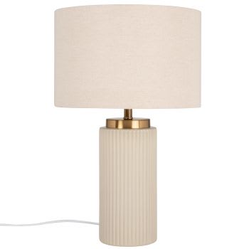 VIGO - Lampe en céramique beige et abat-jour en polyester recyclé 