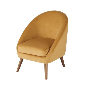 Suzie - Vintage fauteuil uit okerkleurig fluweel 