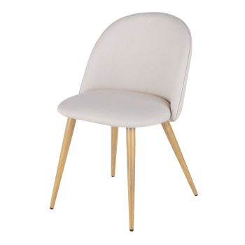 Mauricette - Vintage stoel in beige gerecycleerde stof en metaal imitatie eik
