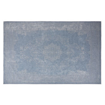 Vintage tapijt en bedrukt vloerkleed met verweerd blauw effect 190 x 290 cm