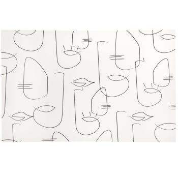 TANNERON - Vinyl tapijt met print van gezichten, zwart/wit, 50 x 80 cm