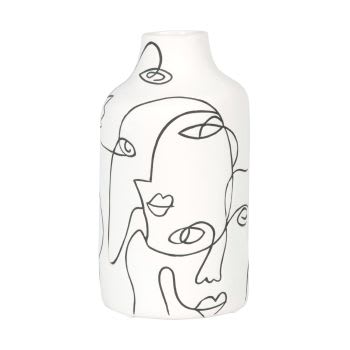 VISAGES - Vase aus Dolomit, schwarz und weiß, mit aufgedruckten Gesichtern H21