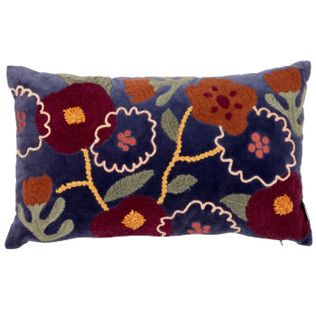 Bleuet - Viscose kussen met geborduurde bloemen, 50 x 30 cm