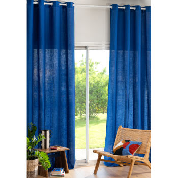 Vorhang mit Ösen aus gewaschenem Leinen, indigoblau, je 130x300cm
