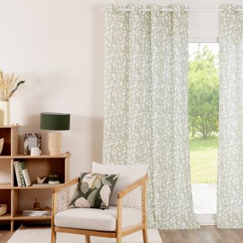 CLAUX - Vorhang mit Ösen mit Blättermotiv, wassergrün und weiß, 1 Vorhang, 135x250cm