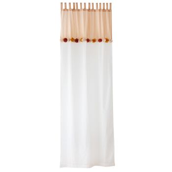 ALMA - Vorhang mit Schlaufen aus Bio-Baumwolle mit Pompons, gebrochen weiß und puderrosa, 1 Vorhang, 102x250cm