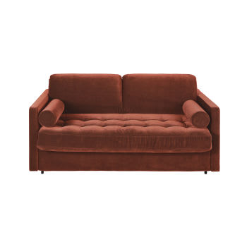 Wael - Terracotta fluwelen slaapbank met 2/3 zitplaatsen, matras 18 cm