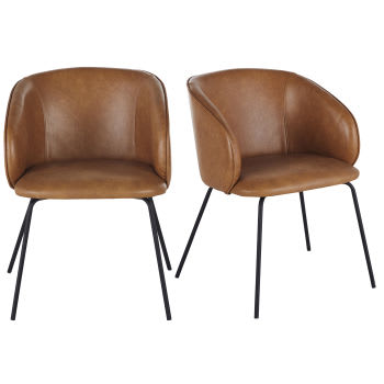 Wanda Business - Fauteuils de table professionnels en textile enduit marron et métal noir (x2)