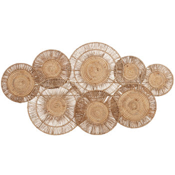 SIBONIO - Wanddecoratie met cirkels van gevlochten waterhyacint, 98 x 53 cm