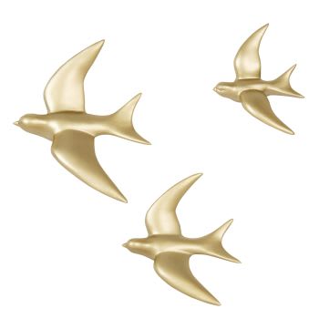 SWALLOW - Wanddeko 3 Vögel aus goldfarbenem Metall