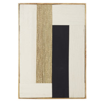 BLACKSAND - Wanddeko aus Mangoholz und Gewebe, beige, goldfarben, schwarz und braun, 77x107cm