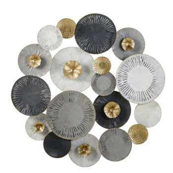 ARIANA - Wanddeko aus Metall, grau, weiß und goldfarben, 110x110cm