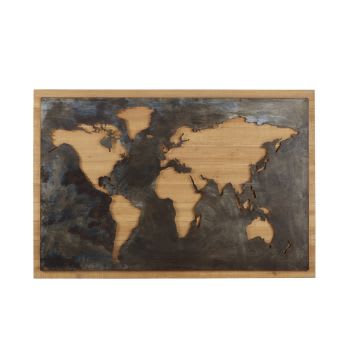 Wanddeko aus Tannenholz und Metall, schwarz mit Lochmuster, 130x87cm