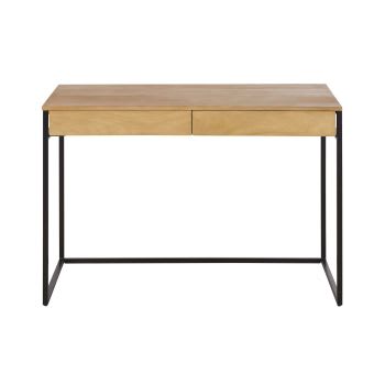 Wayampi - Schreibtisch mit 2 Schubladen aus schwarzem Metall, Mangoholz