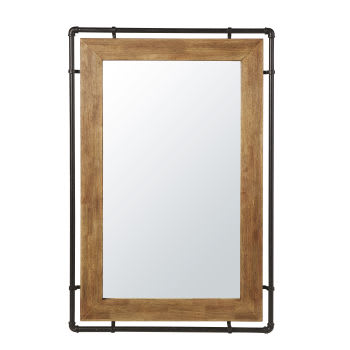 WAYNE - Espelho industrial de madeira de hévea e metal preto 80x120