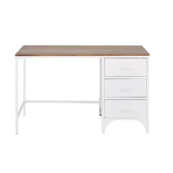 Wayne - Schreibtisch mit 3 Schubladen aus weißem Metall