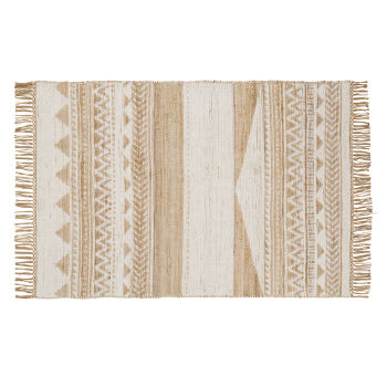 CAYON - Webteppich aus Baumwolle und Jute mit grafischem Motiv, nussbraun, 120x180cm
