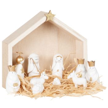Weihnachtliche Krippe in weiß und gold