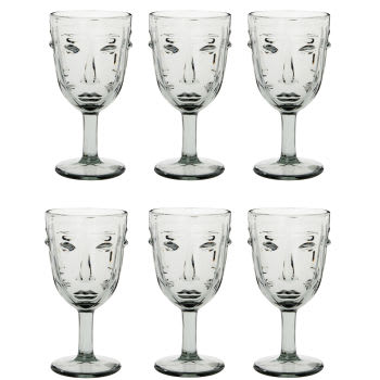 TIKI - Set aus 6 - Weinglas Gesicht aus grau getöntem Glas