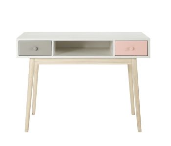Blush - Weißer Schreibtisch im Vintage-Stil mit 2 Schubladen, grau und rosa