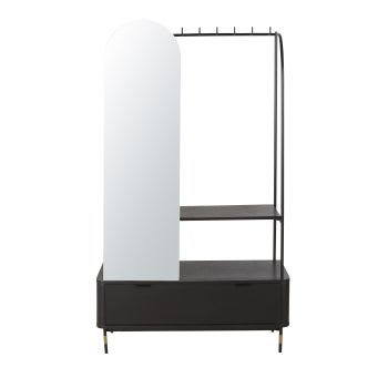 Westloop - Portant 1 étagère 1 tiroir noir avec miroir
