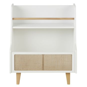 Berlin - White and beige rattan canework low bookcase