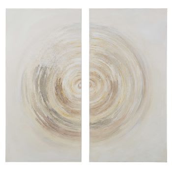 MIA - Wit, grijs en beige geschilderd tweeluik 120 x 120 cm