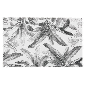PALMELA - Wit tapijt van vinyl met zwarte plantenprint 50 x 80 cm