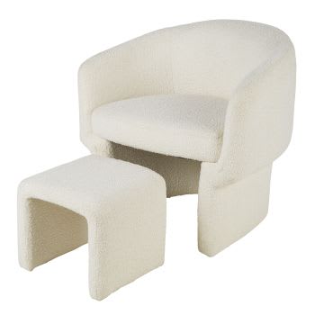 Dorset Business - Witte fauteuil uit boucléstof met voetenbankje voor professioneel gebruik