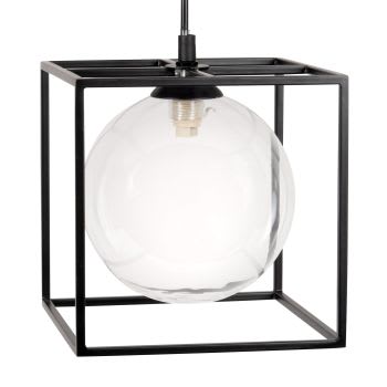 CUBBOX - Würfelförmige Hängeleuchte aus schwarzem Metall und Glas, H18cm