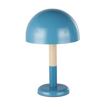 WYNWOOD - Lampe à poser en métal bleu canard et bois d'hévéa