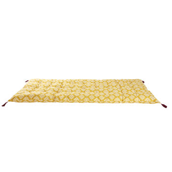 MARGA - Yellow cotton futon mattress with white graphic print 90x190cm