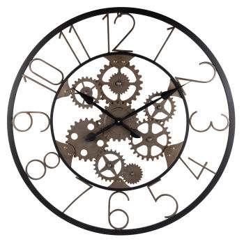 YONKERS - Horloge murale à rouages en métal noir et effet rouille D80