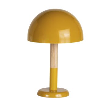 YUMA - Lampe à poser en métal jaune moutarde et bois d'hévéa