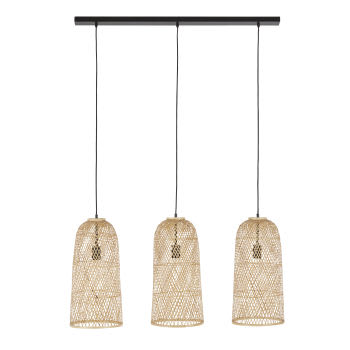 YUTAPI - Drievoudige hanglamp uit bamboe en zwart metaal