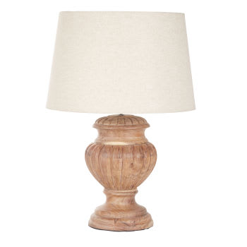 ZAPATA - Lampe aus Mangoholz, Lampenschirm aus beigefarbenem Leinen