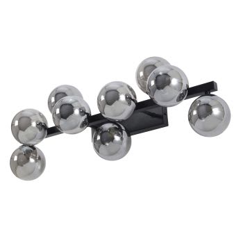 SINA - Zwart metalen wandlamp met 9 bollen uit rookglas