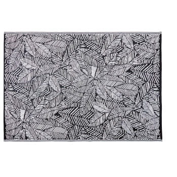 Zwart tapijt van polypropyleen, witte bladprint 180 x 270 cm