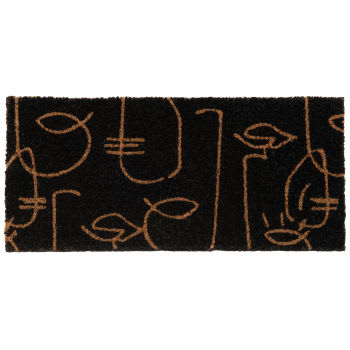 Tanneron - Zwarte deurmat met bruine gezichtsmotieven 25 x 55 cm