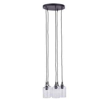 CALTON - Zwarte metalen hanglamp met 5 glazen lampenkappen