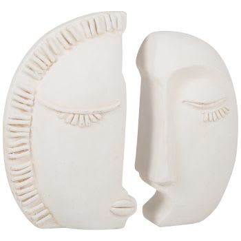 VISABA - Zweiteilige Statuette eines Gesichts zum Zusammenfügen aus beigem Zement, H19cm