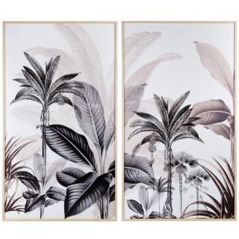 SORIANO - Zweiteiliger Kunstdruck botanisches Motiv, weiß, grau und beige, 104x90cm