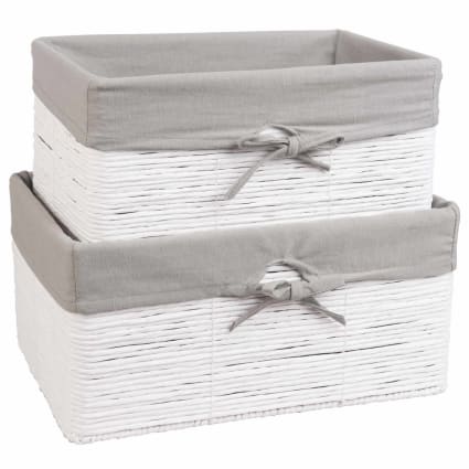 Nizirioo Lot De 2 Paniers De Rangement En Coton Tressé Blanc - Chambre Enfant, Salon, Salle De Bain - D27 X H17 Cm + D33 X H22 Cm