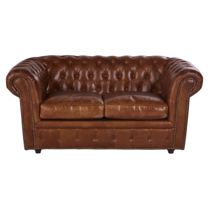 2-Sitzer-Sofa aus braunem Rindsleder Chesterfield